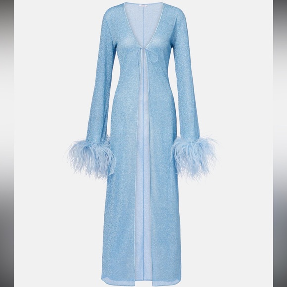 Oseree Other - Oseree Lumière Feather-trimmed Metallic Stretch Coverup